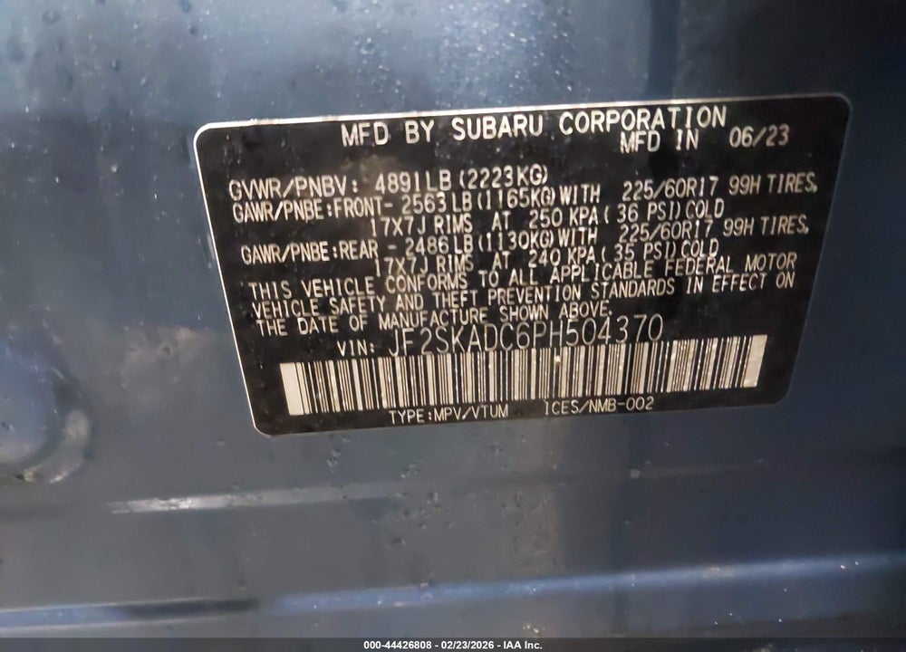 2023 SUBARU FORESTER PREMIUM VIN: JF2SKADC6PH504370