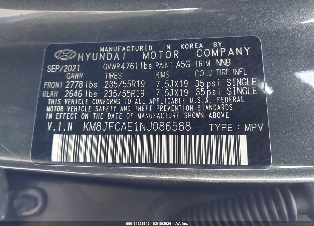 2022 HYUNDAI TUCSON XRT VIN: KM8JFCAE1NU086588