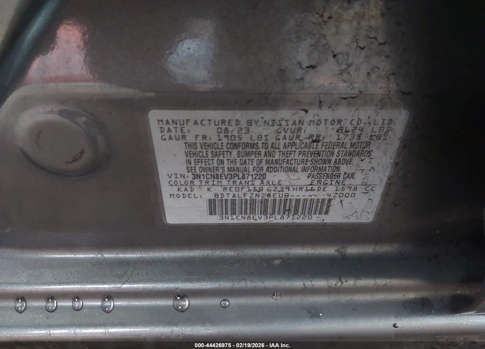 2023 NISSAN VERSA 1.6 SV XTRONIC CVT VIN: 3N1CN8EV3PL871220