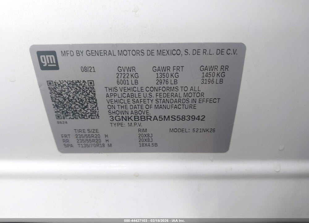 2021 CHEVROLET BLAZER FWD 1LT VIN: 3GNKBBRA5MS583942