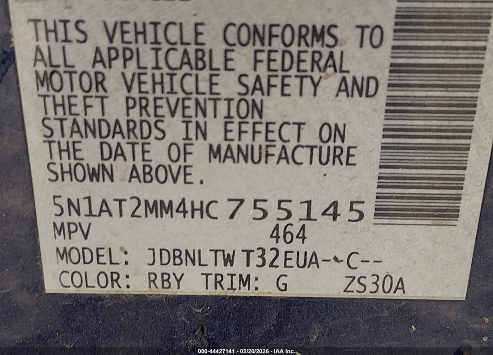2017 NISSAN ROGUE SV VIN: 5N1AT2MM4HC755145