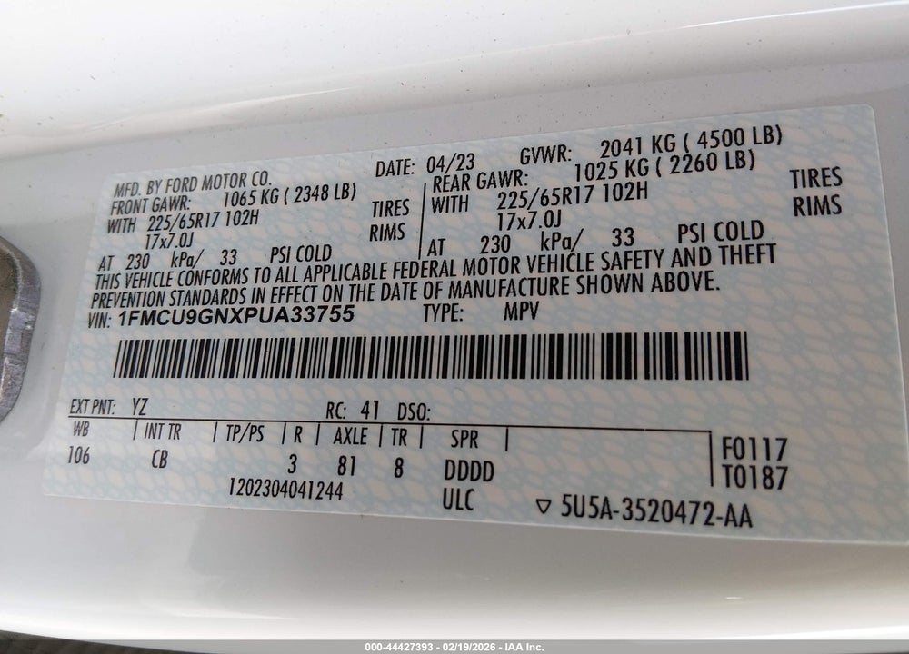 2023 FORD ESCAPE ACTIVE VIN: 1FMCU9GNXPUA33755