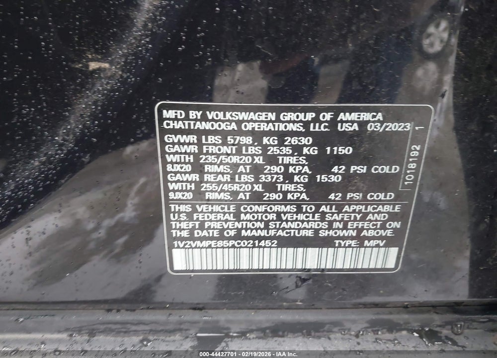 2023 VOLKSWAGEN ID.4 PRO/PRO S VIN: 1V2VMPE85PC021452