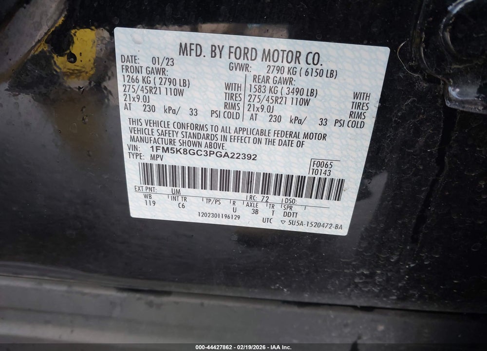 2023 FORD EXPLORER ST VIN: 1FM5K8GC3PGA22392