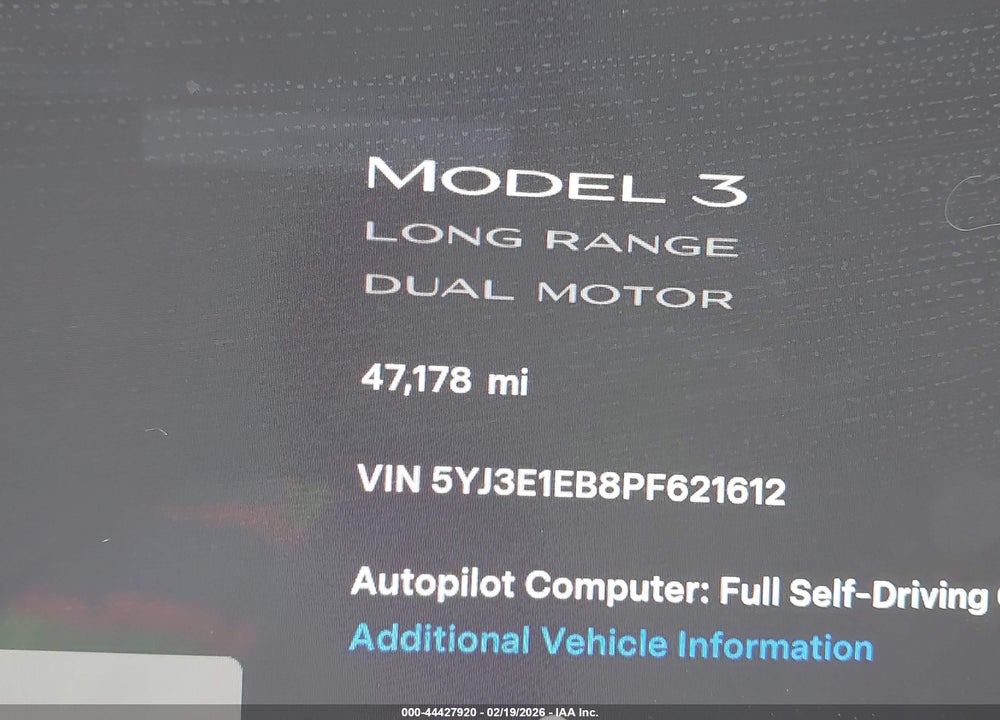 2023 TESLA MODEL 3 LONG RANGE DUAL MOTOR ALL-WHEEL DRIVE VIN: 5YJ3E1EB8PF621612