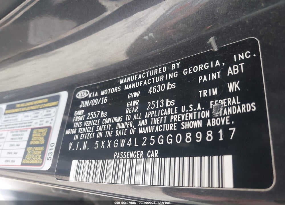 2016 KIA OPTIMA SX TURBO VIN: 5XXGW4L25GG089817