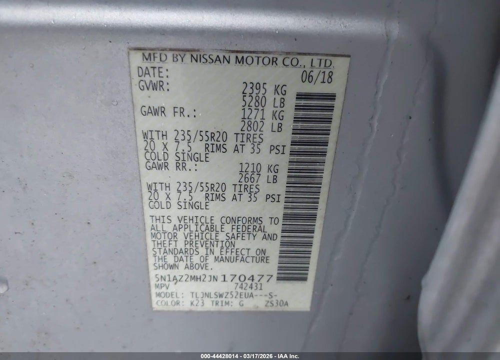 2018 NISSAN MURANO PLATINUM VIN: 5N1AZ2MH2JN170477