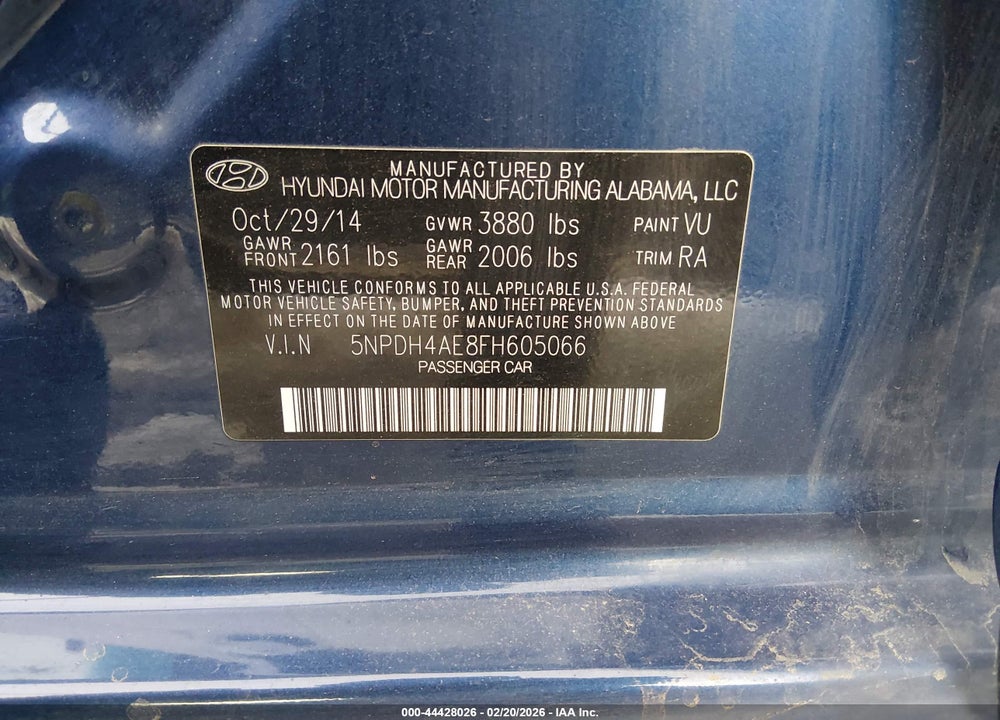 2015 HYUNDAI ELANTRA SE VIN: 5NPDH4AE8FH605066