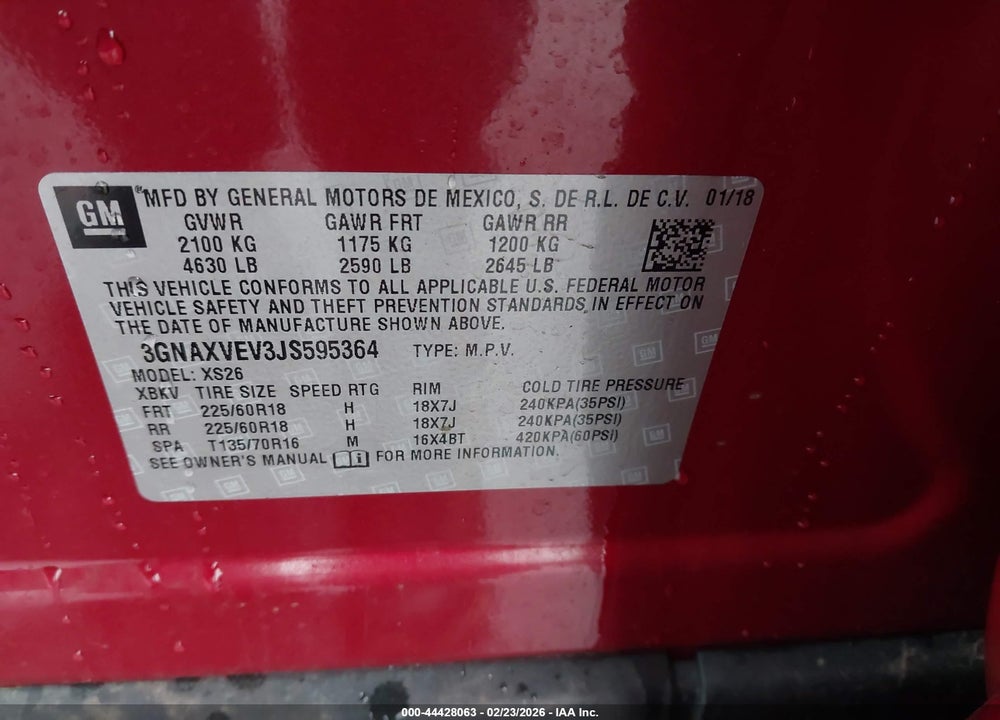 2018 CHEVROLET EQUINOX PREMIER VIN: 3GNAXVEV3JS595364