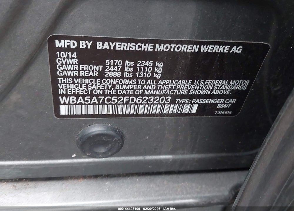 2015 BMW 528I XDRIVE VIN: WBA5A7C52FD623203