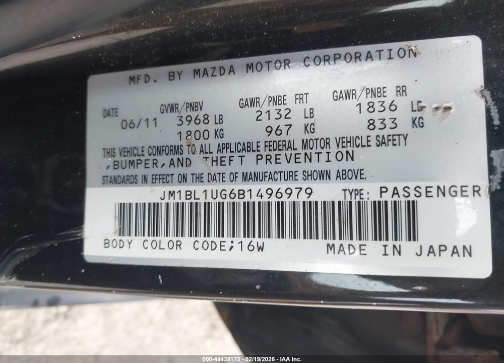 2011 MAZDA 3 I SPORT VIN: JM1BL1UG6B1496979