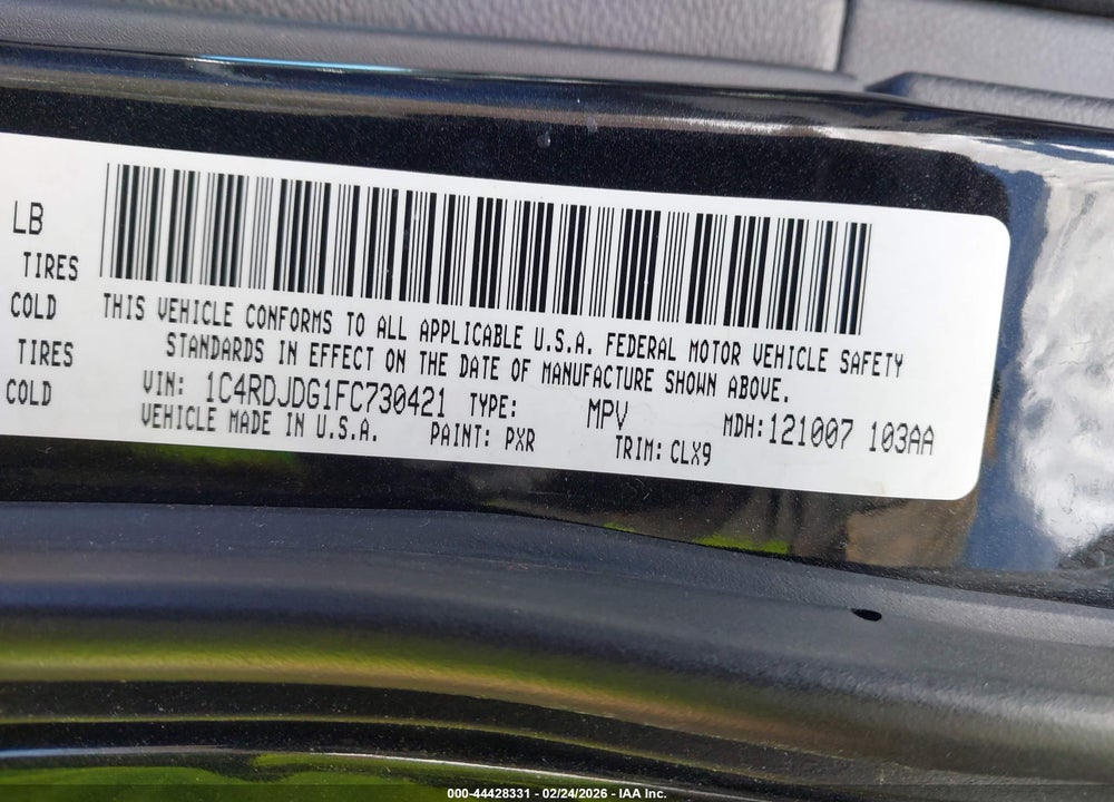 2015 DODGE DURANGO LIMITED VIN: 1C4RDJDG1FC730421