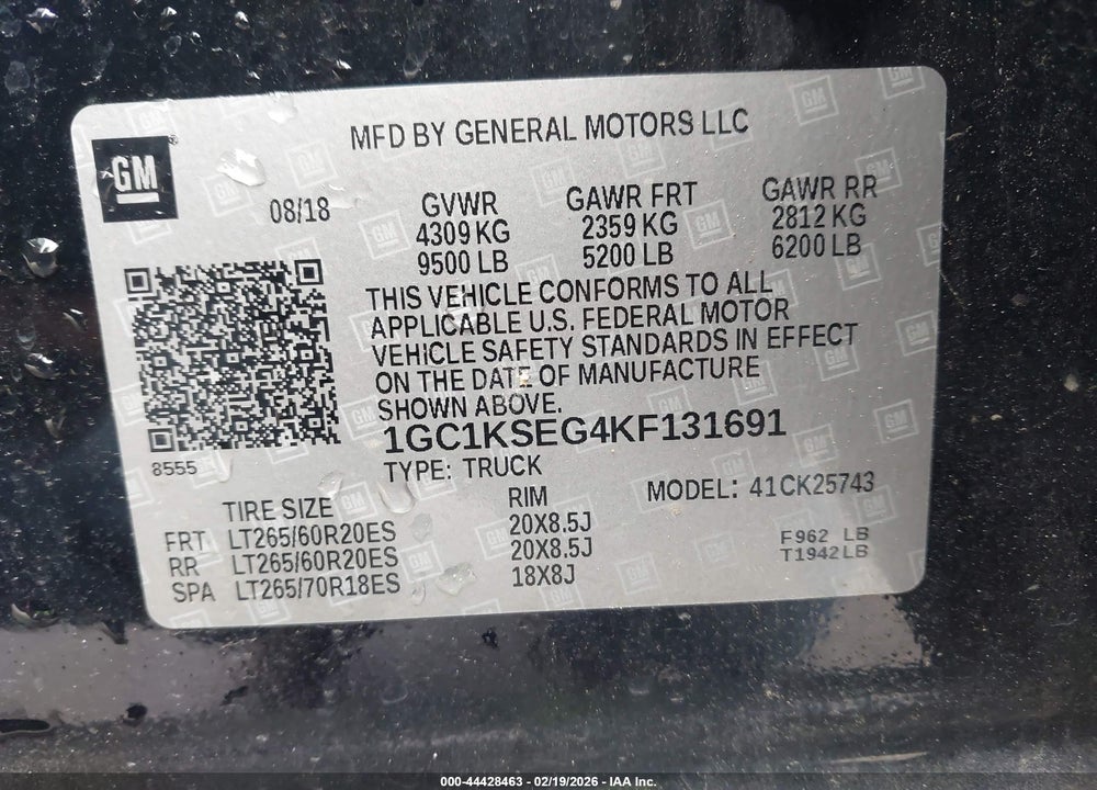 2019 CHEVROLET SILVERADO 2500HD LT VIN: 1GC1KSEG4KF131691