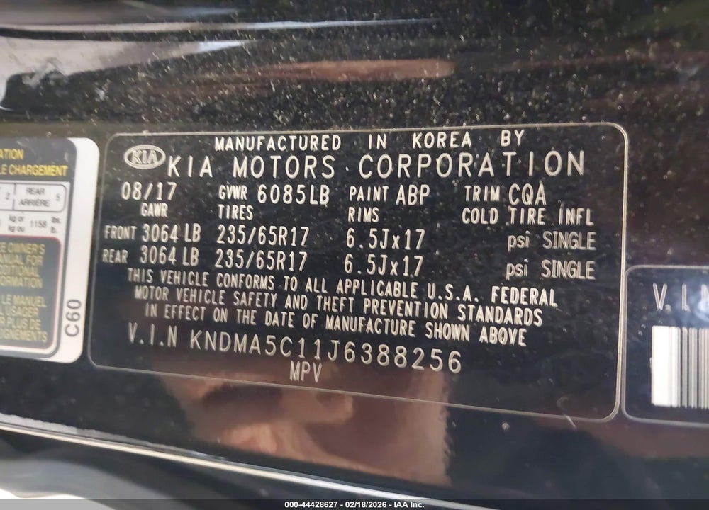 2018 KIA SEDONA L VIN: KNDMA5C11J6388256