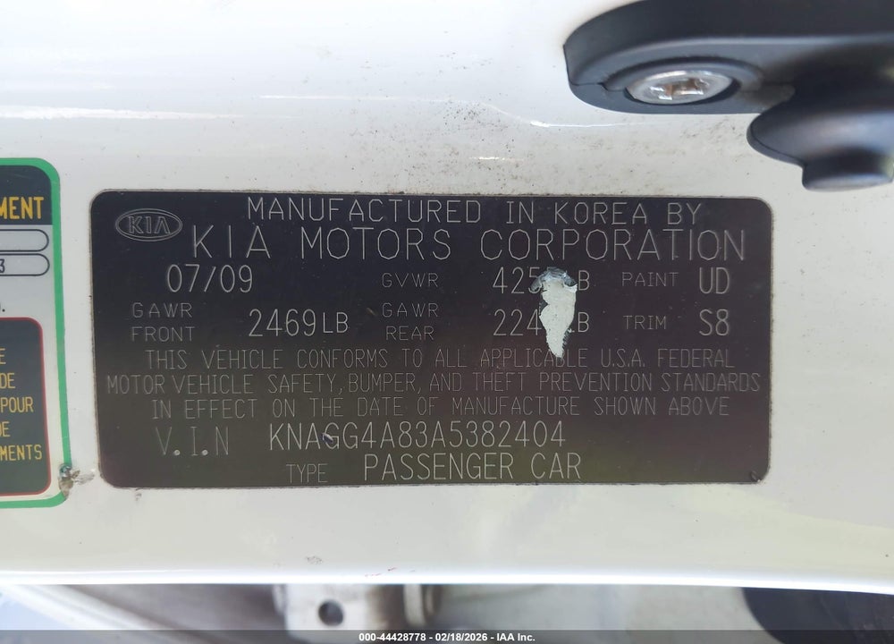 2010 KIA OPTIMA LX VIN: KNAGG4A83A5382404
