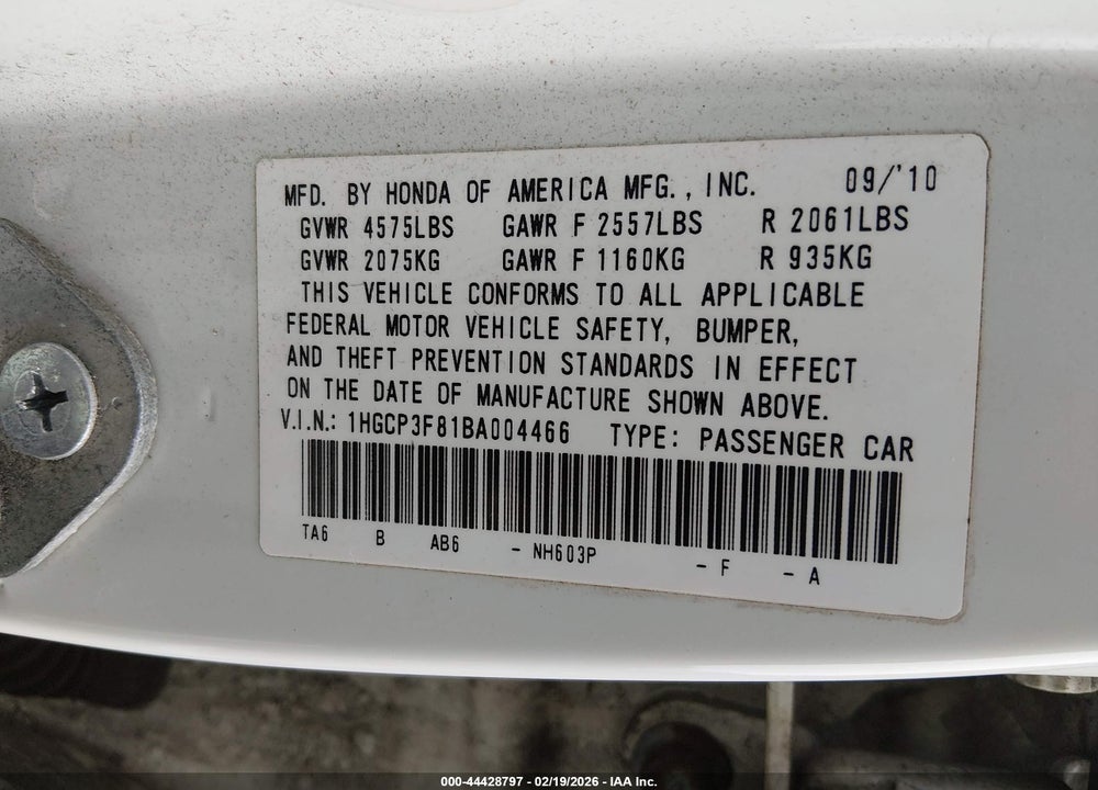 2011 HONDA ACCORD 3.5 EX-L VIN: 1HGCP3F81BA004466