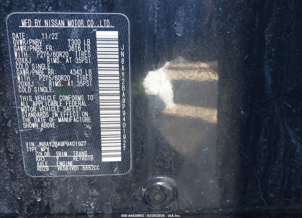 2023 NISSAN ARMADA SL 2WD VIN: JN8AY2BA9P9401927