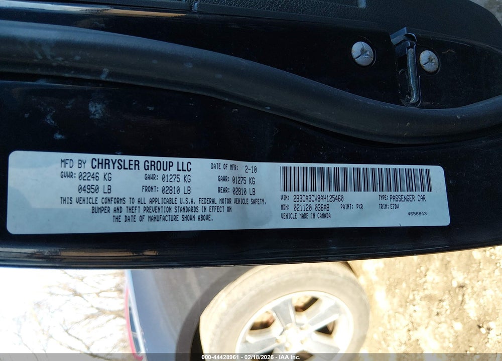 2010 DODGE CHARGER SXT VIN: 2B3CA3CV8AH125460