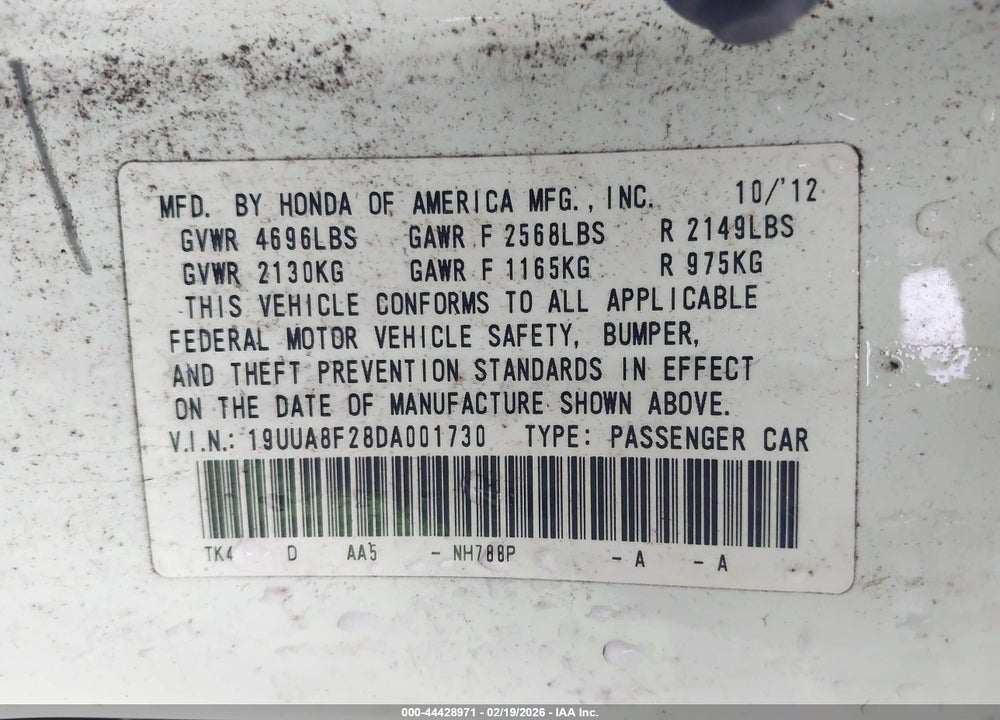 2013 ACURA TL 3.5 VIN: 19UUA8F28DA001730