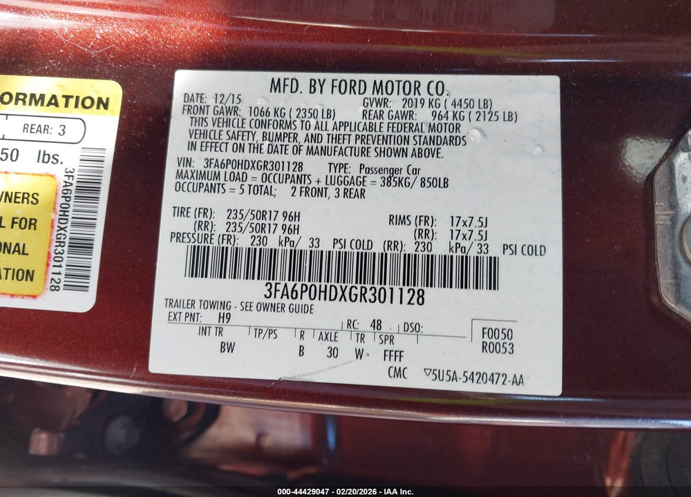 2016 FORD FUSION SE VIN: 3FA6P0HDXGR301128