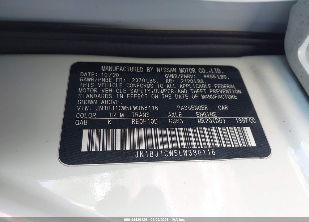 2020 NISSAN ROGUE SPORT SV AWD XTRONIC CVT VIN: JN1BJ1CW5LW388116