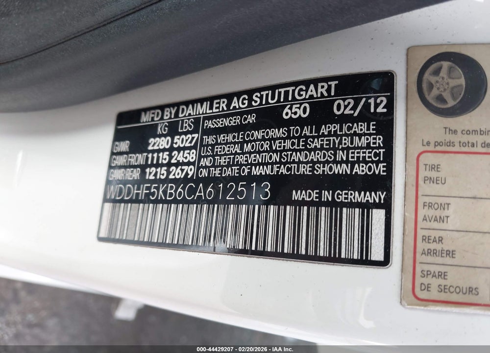 2012 MERCEDES-BENZ E 350 VIN: WDDHF5KB6CA612513