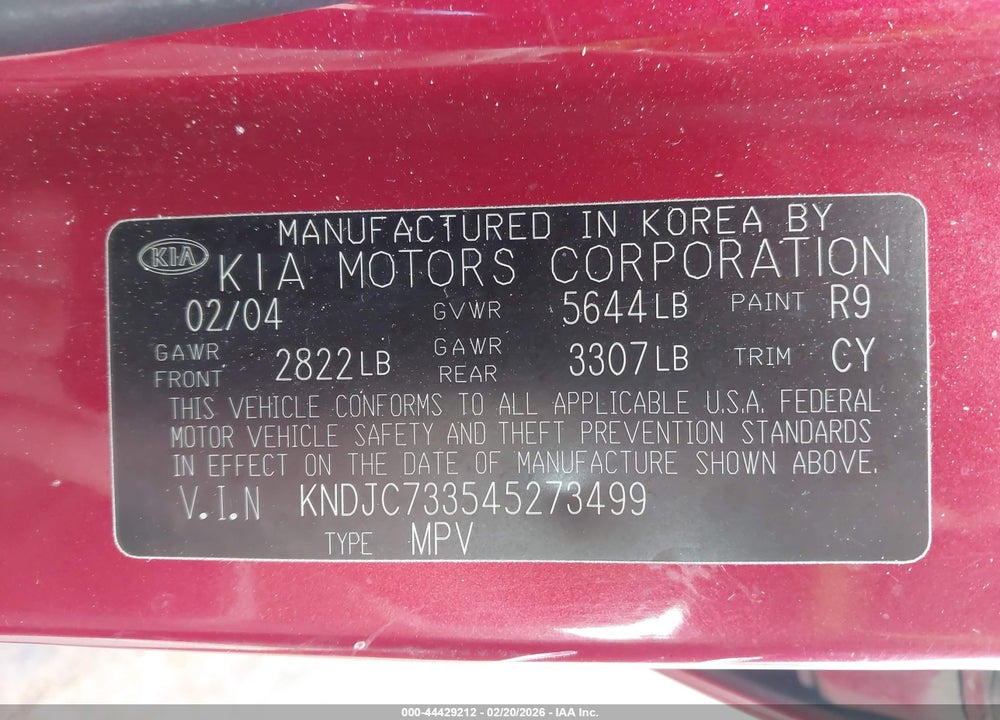 2004 KIA SORENTO EX/LX VIN: KNDJC733545273499