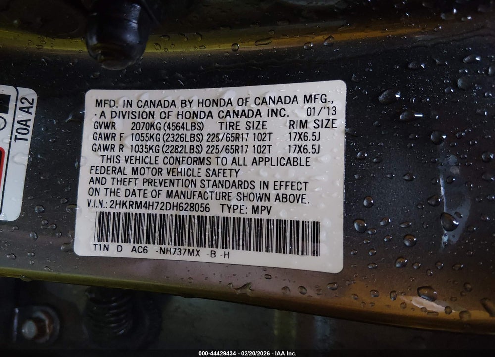 2013 HONDA CR-V EX-L VIN: 2HKRM4H72DH628056