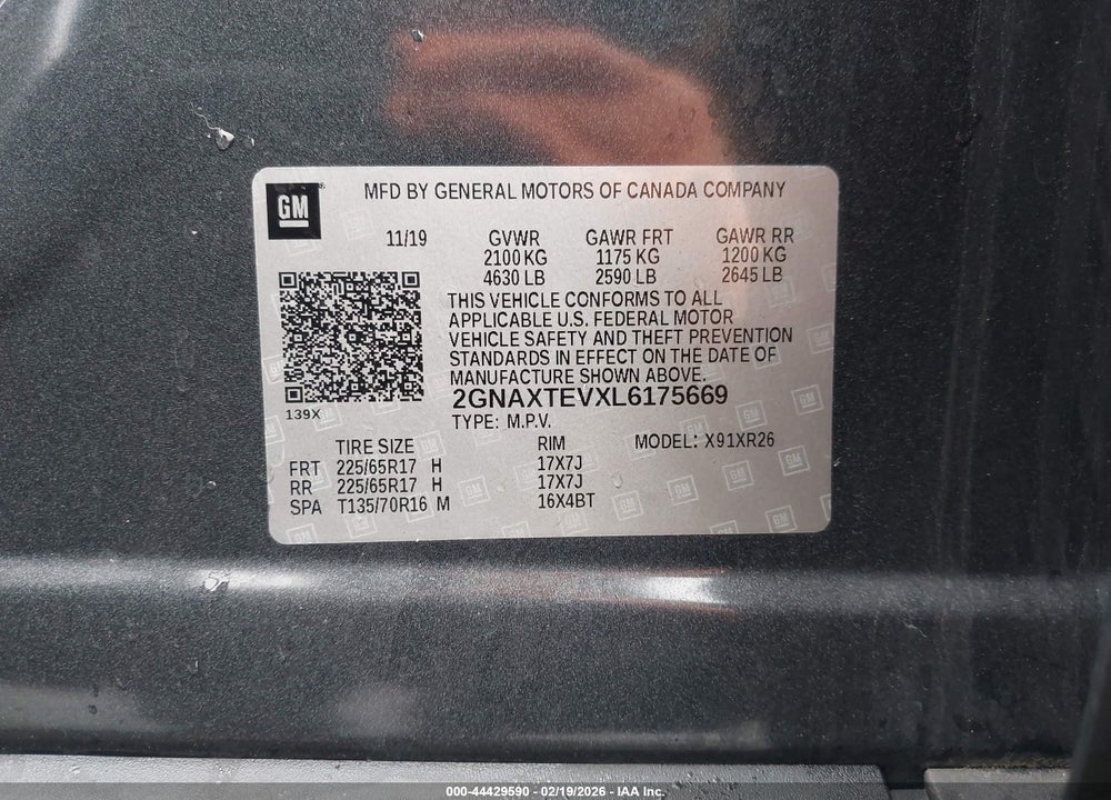 2020 CHEVROLET EQUINOX AWD 2FL VIN: 2GNAXTEVXL6175669
