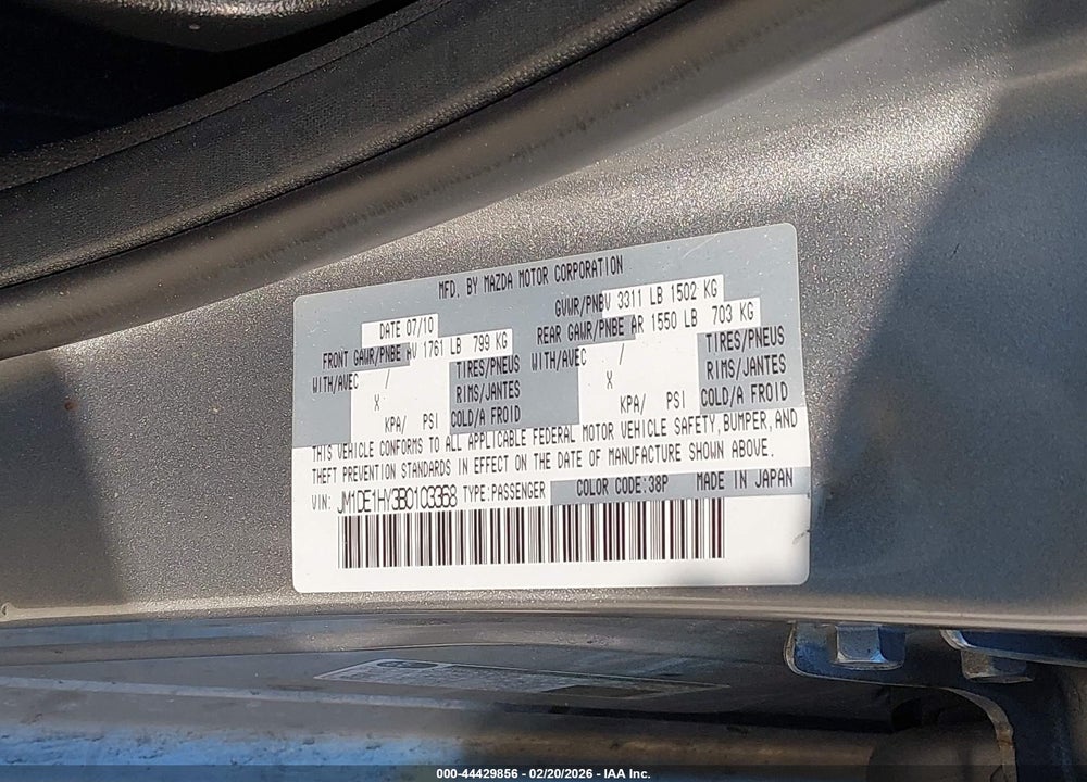 2011 MAZDA 2 SPORT VIN: JM1DE1HY3B0103368