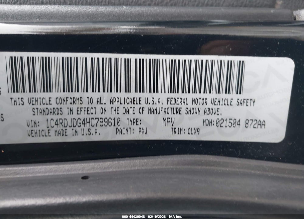 2017 DODGE DURANGO GT AWD VIN: 1C4RDJDG4HC799610
