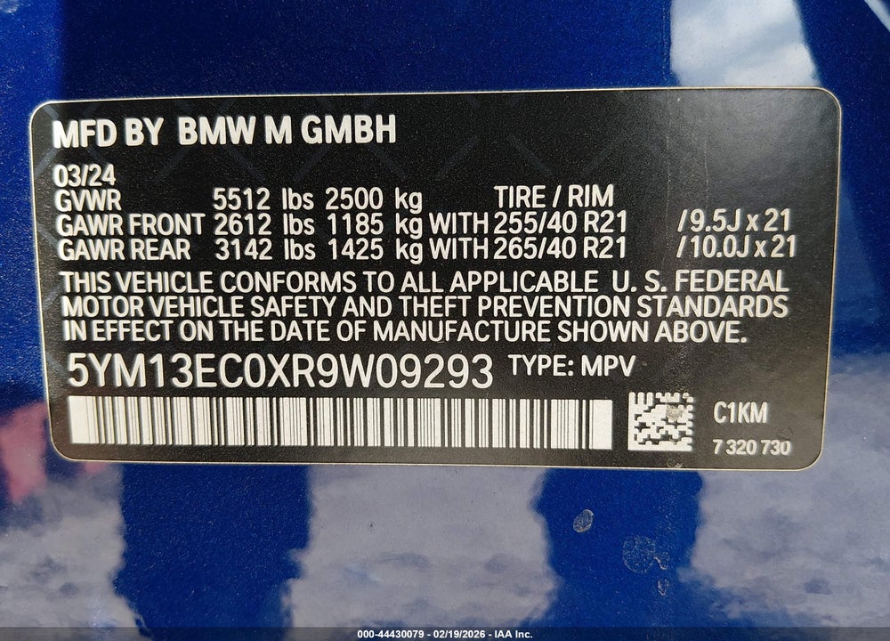 2024 BMW X3 M VIN: 5YM13EC0XR9W09293