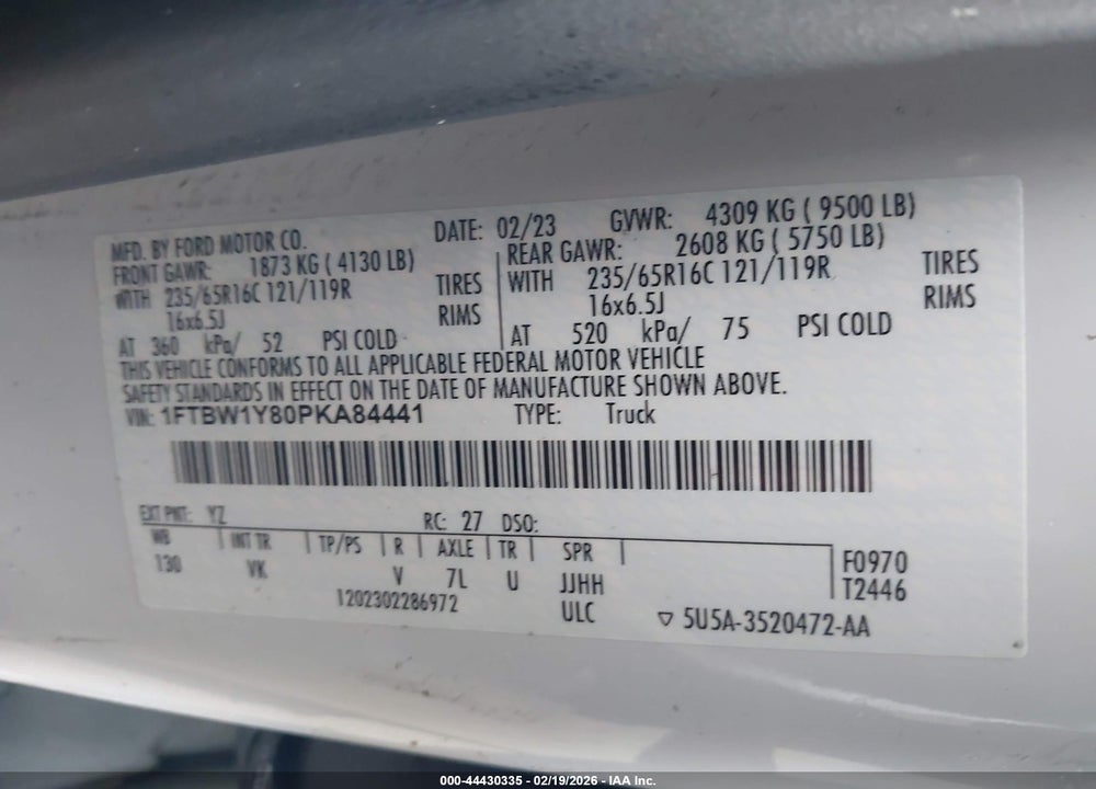 2023 FORD TRANSIT-350 VIN: 1FTBW1Y80PKA84441