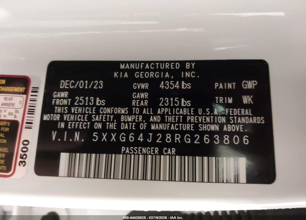 2024 KIA K5 GT-LINE VIN: 5XXG64J28RG263806