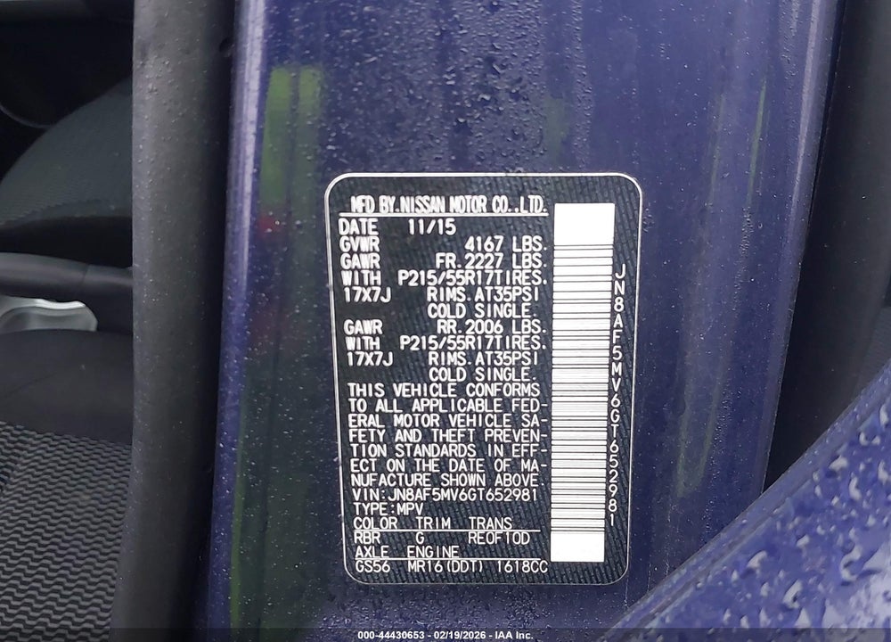 2016 NISSAN JUKE S VIN: JN8AF5MV6GT652981