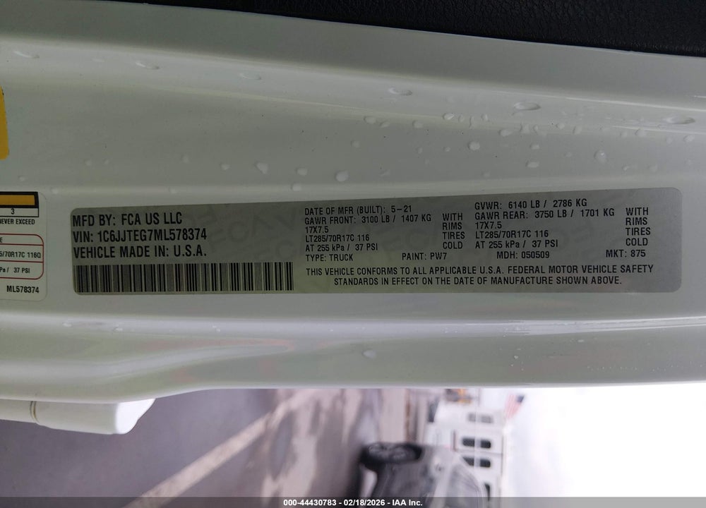 2021 JEEP GLADIATOR MOJAVE 4X4 VIN: 1C6JJTEG7ML578374