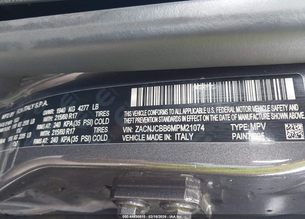 2021 JEEP RENEGADE LATITUDE FWD VIN: ZACNJCBB6MPM21074