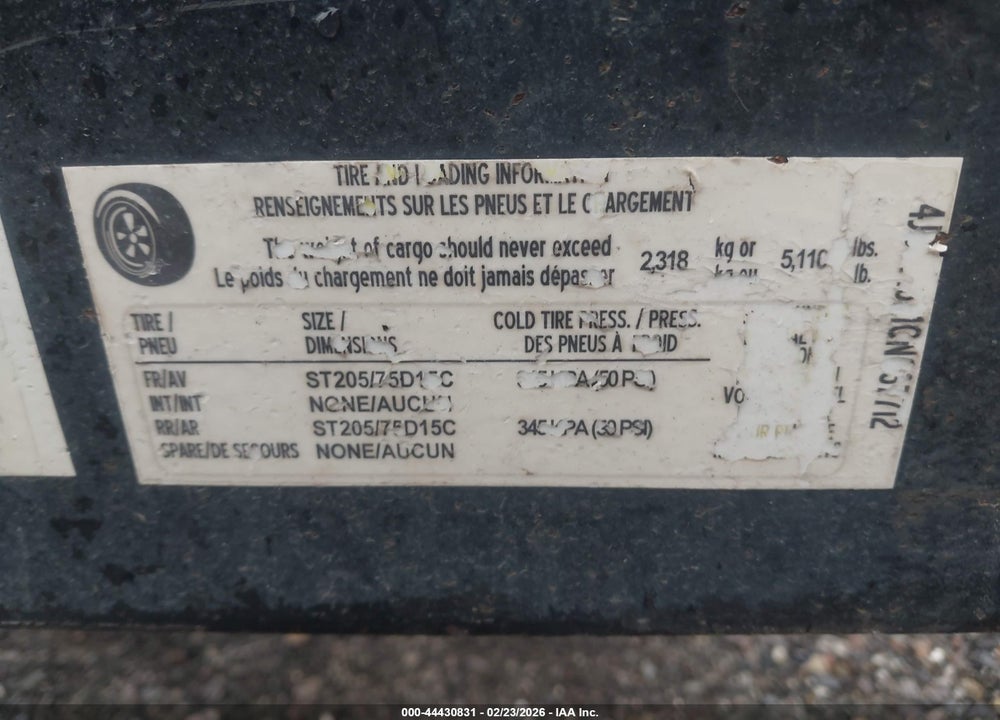 2012 C AND B QUALITY TRAILER VIN: 4JUBF1621CN037712