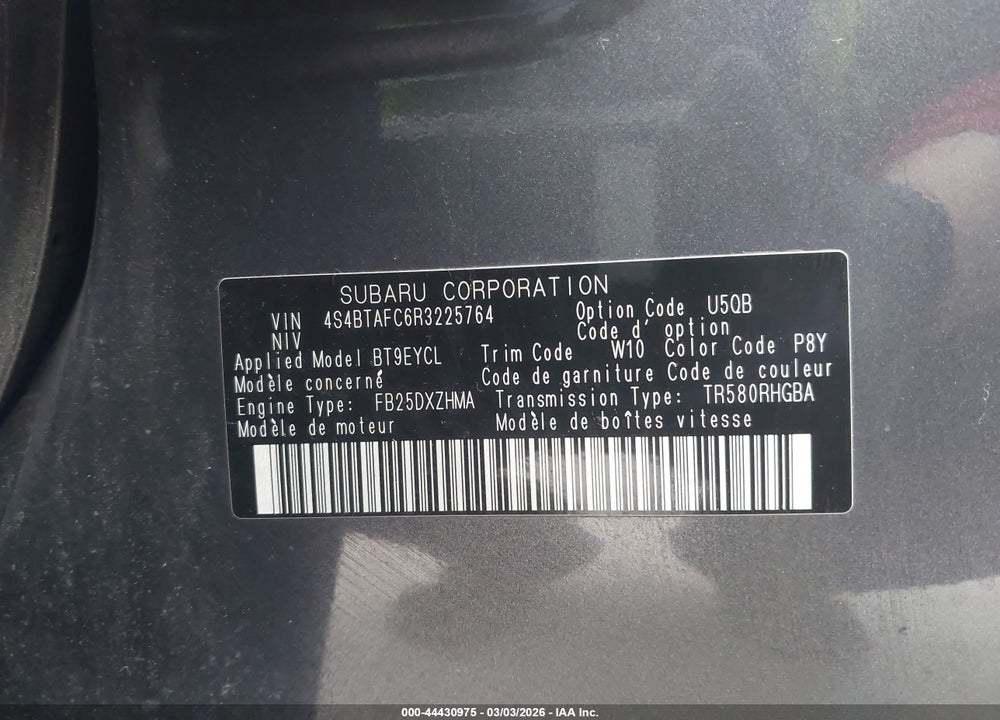 2024 SUBARU OUTBACK PREMIUM VIN: 4S4BTAFC6R3225764