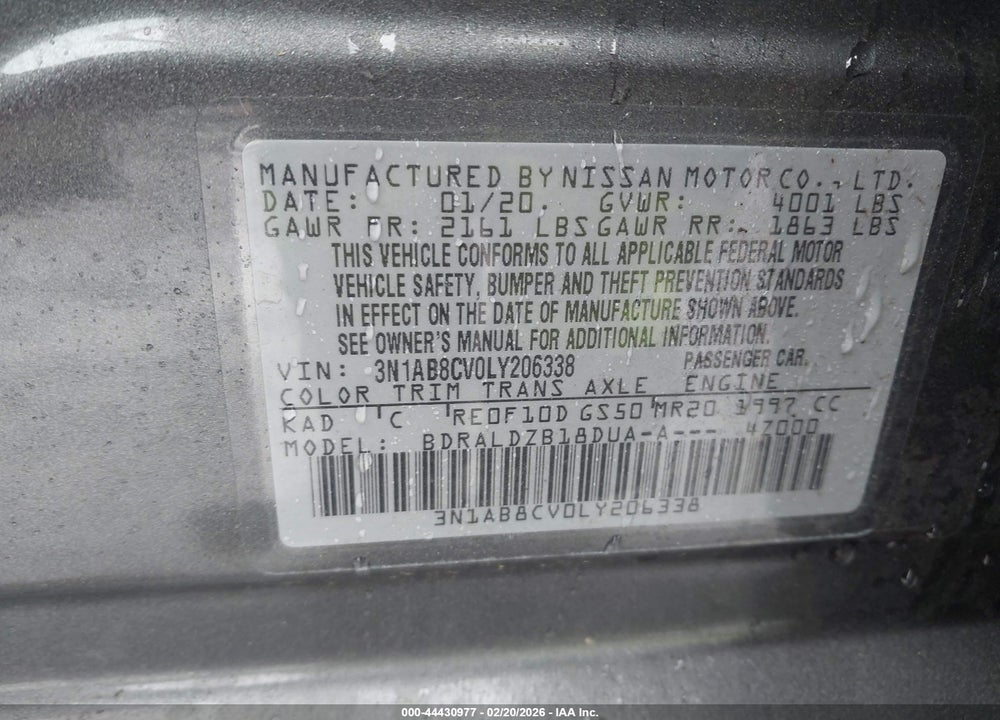 2020 NISSAN SENTRA SV XTRONIC CVT VIN: 3N1AB8CV0LY206338