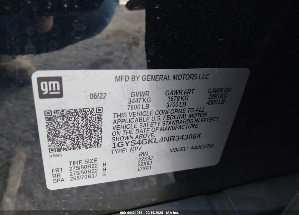2022 CADILLAC ESCALADE 4WD SPORT PLATINUM VIN: 1GYS4GKL4NR343064