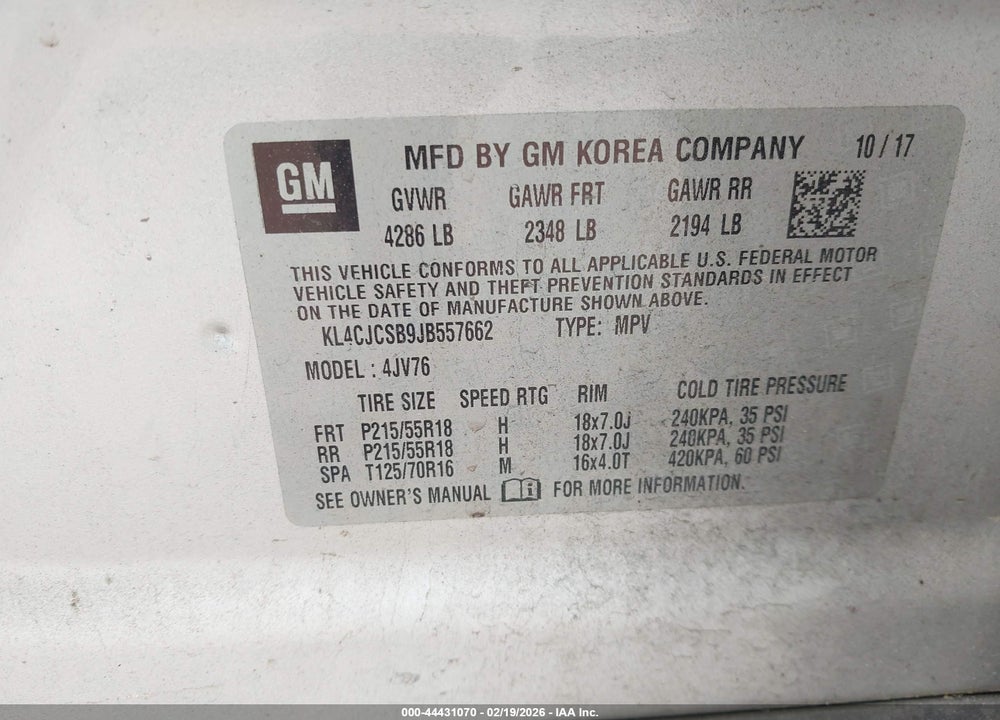 2018 BUICK ENCORE ESSENCE VIN: KL4CJCSB9JB557662