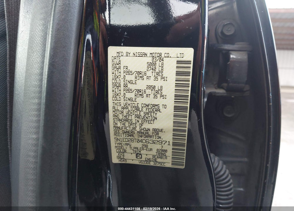 2004 NISSAN XTERRA XE VIN: 5N1ED28T04C632971