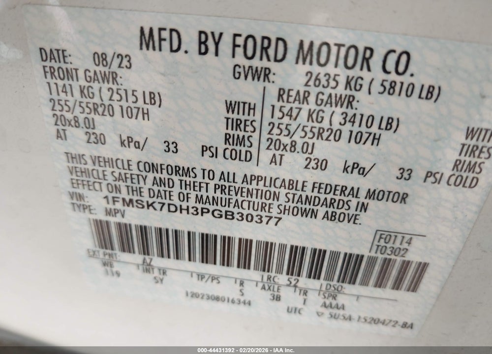 2023 FORD EXPLORER XLT VIN: 1FMSK7DH3PGB30377