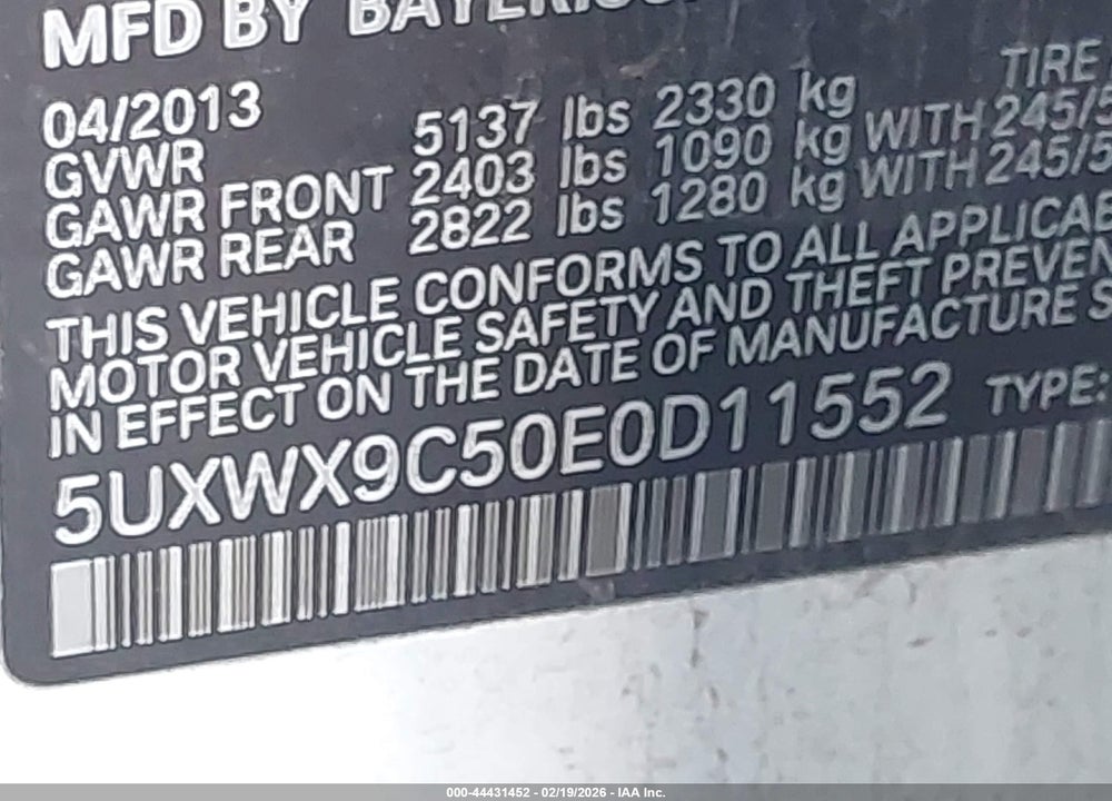 2014 BMW X3 XDRIVE28I VIN: 5UXWX9C50E0D11552