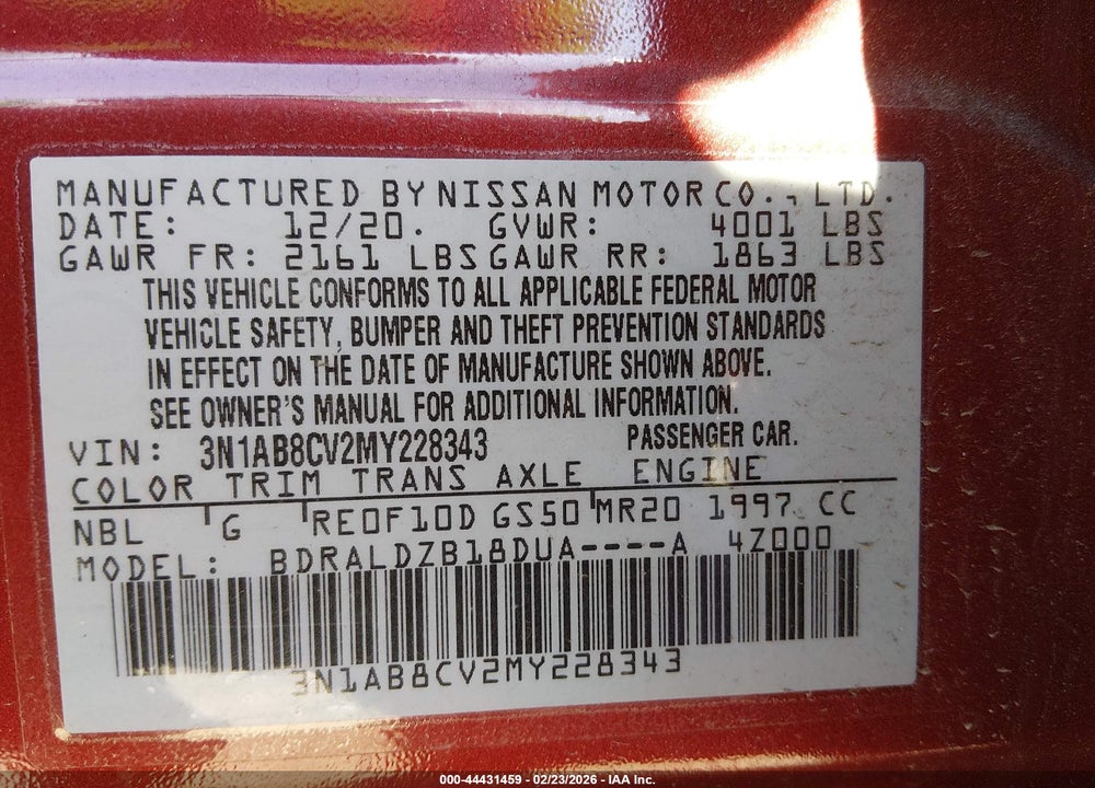 2021 NISSAN SENTRA SV XTRONIC CVT VIN: 3N1AB8CV2MY228343