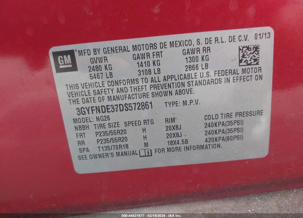 2013 CADILLAC SRX PERFORMANCE COLLECTION VIN: 3GYFNDE37DS572861