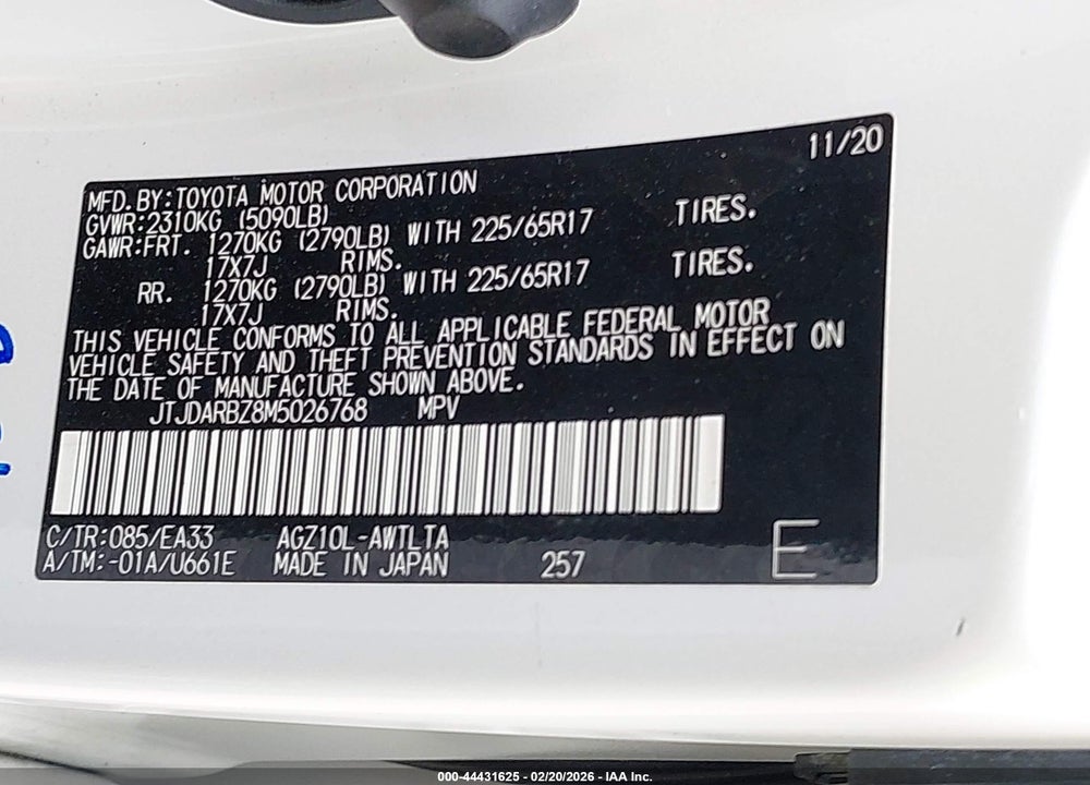 2021 LEXUS NX 300 VIN: JTJDARBZ8M5026768