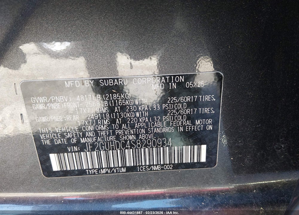 2025 SUBARU CROSSTREK PREMIUM VIN: JF2GUHDC4S8290934