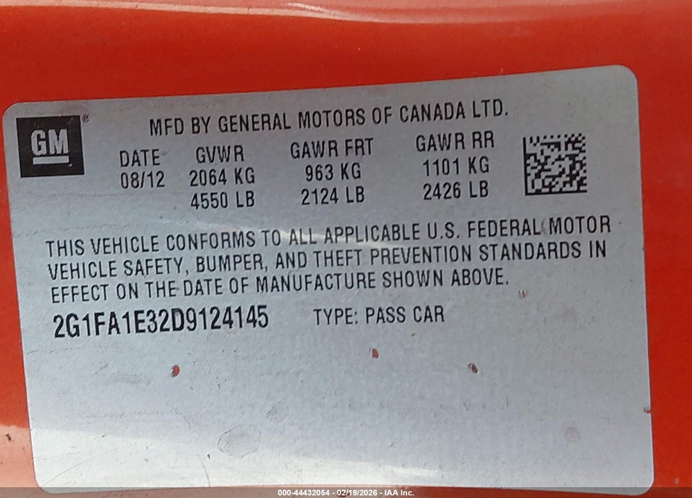 2013 CHEVROLET CAMARO 2LS VIN: 2G1FA1E32D9124145